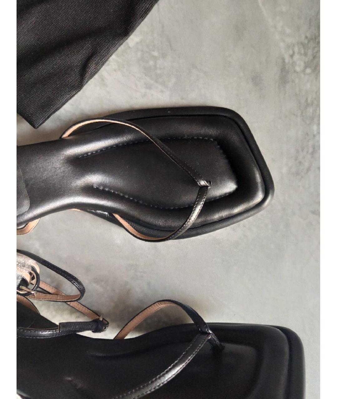 SPORTMAX Черные кожаные босоножки, фото 6