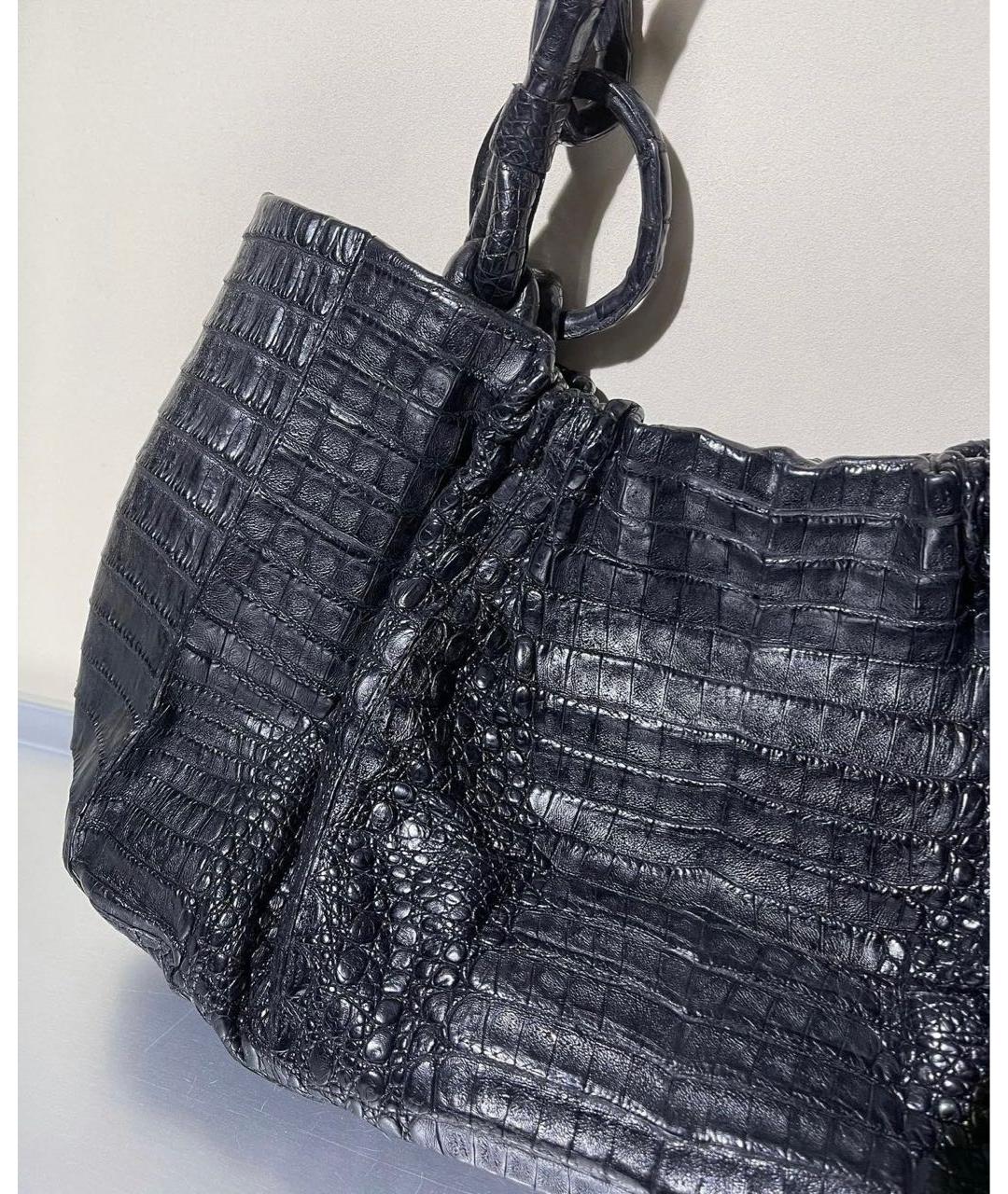 NANCY GONZALEZ Черная сумка с короткими ручками из экзотической кожи, фото 2