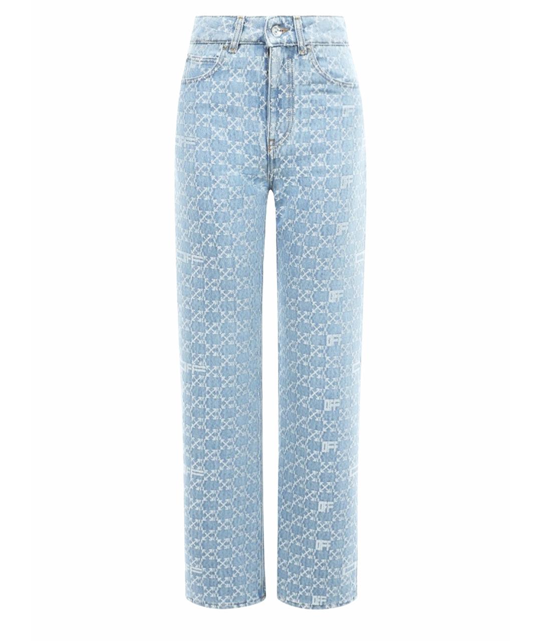 OFF-WHITE Голубые хлопко-полиэстеровые прямые джинсы, фото 1