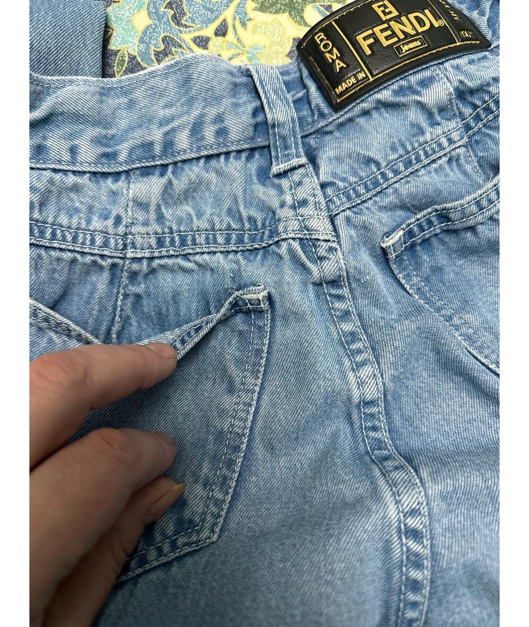 FENDI Голубые хлопковые прямые джинсы, фото 8