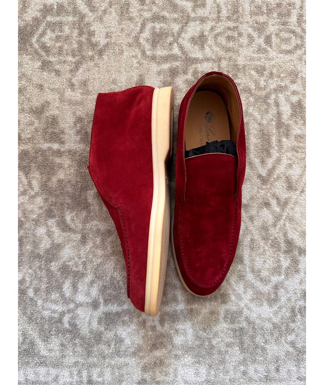 LORO PIANA Бордовые замшевые ботинки, фото 8