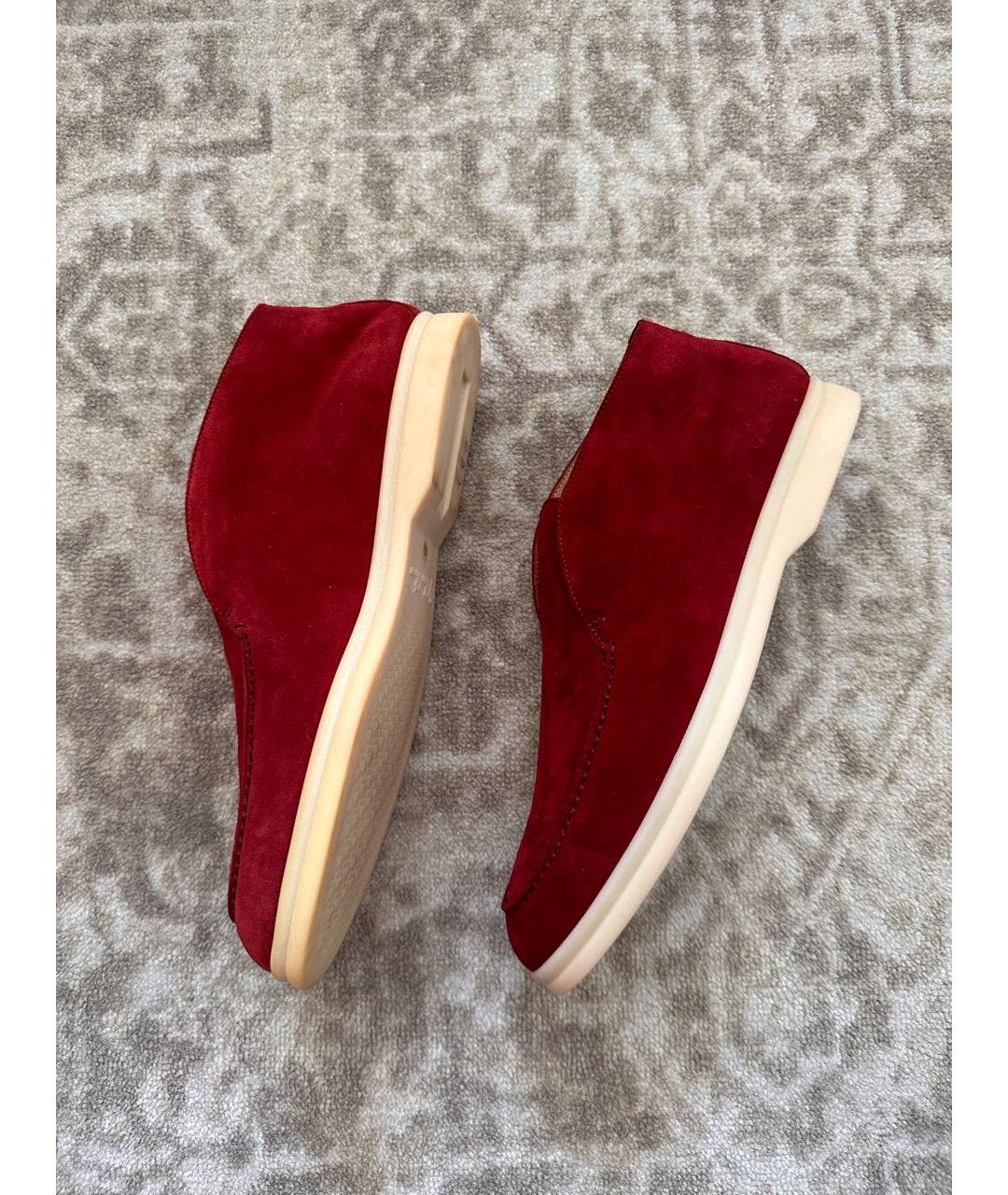 LORO PIANA Бордовые замшевые ботинки, фото 4