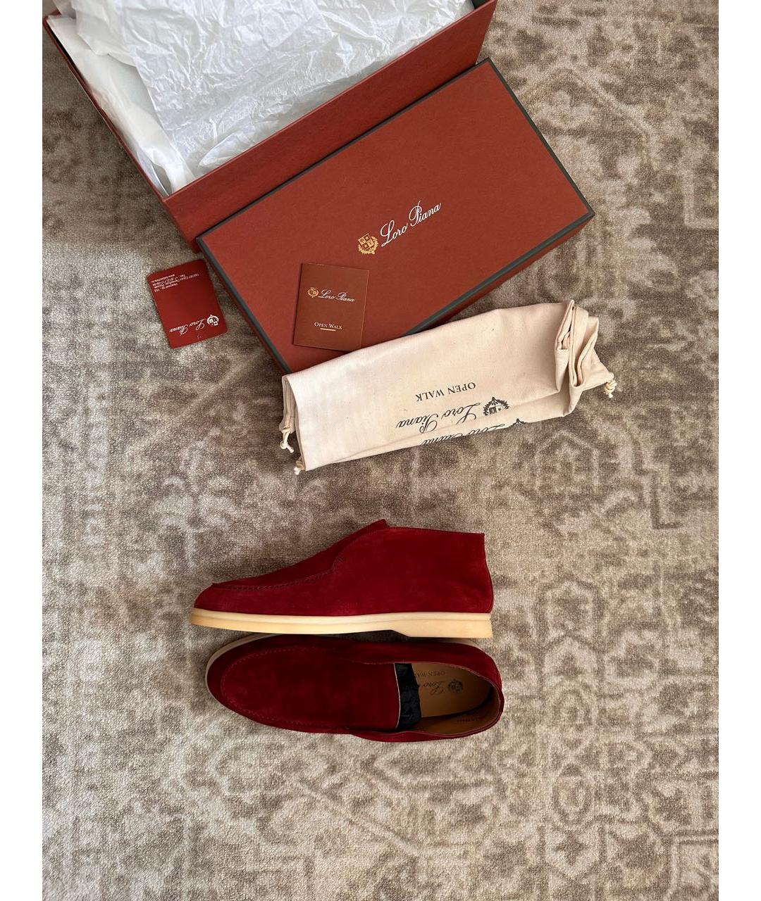LORO PIANA Бордовые замшевые ботинки, фото 5