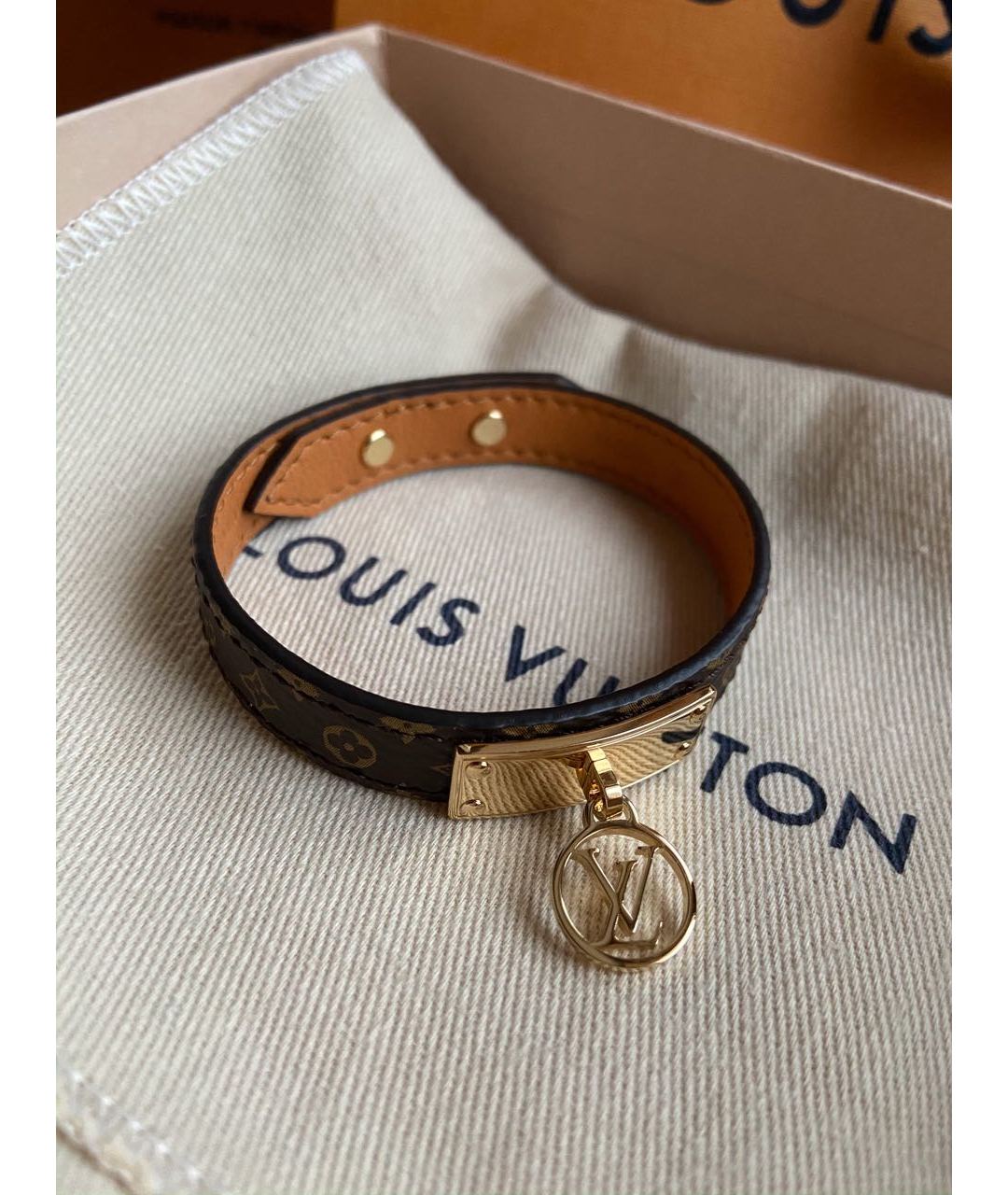 LOUIS VUITTON PRE-OWNED Коричневый кожаный браслет, фото 5