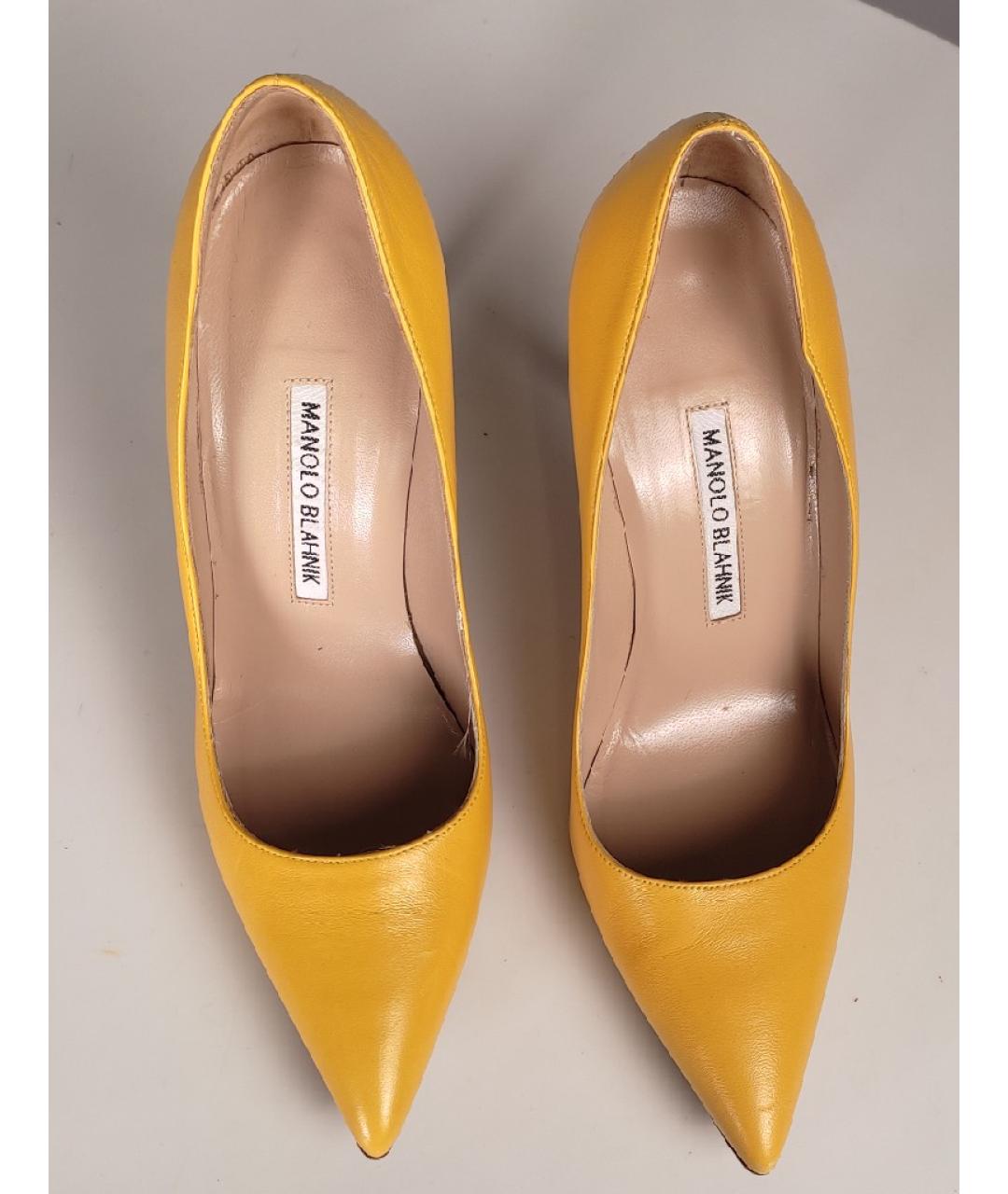 MANOLO BLAHNIK Желтые кожаные туфли, фото 3