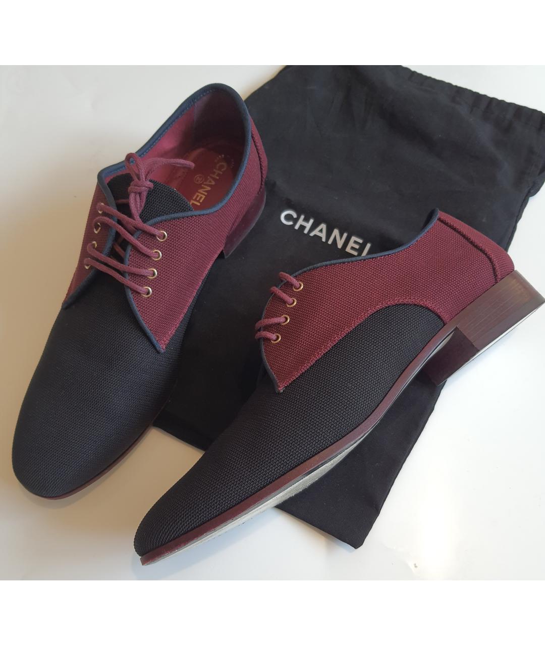 CHANEL Бордовые текстильные брогги и оксфорды, фото 3