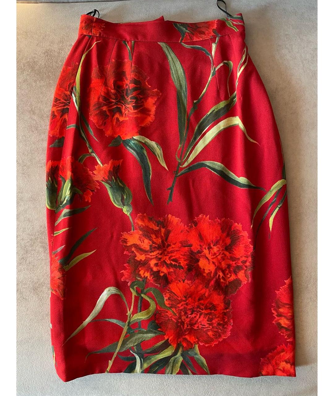 DOLCE&GABBANA Красная шелковая юбка миди, фото 7