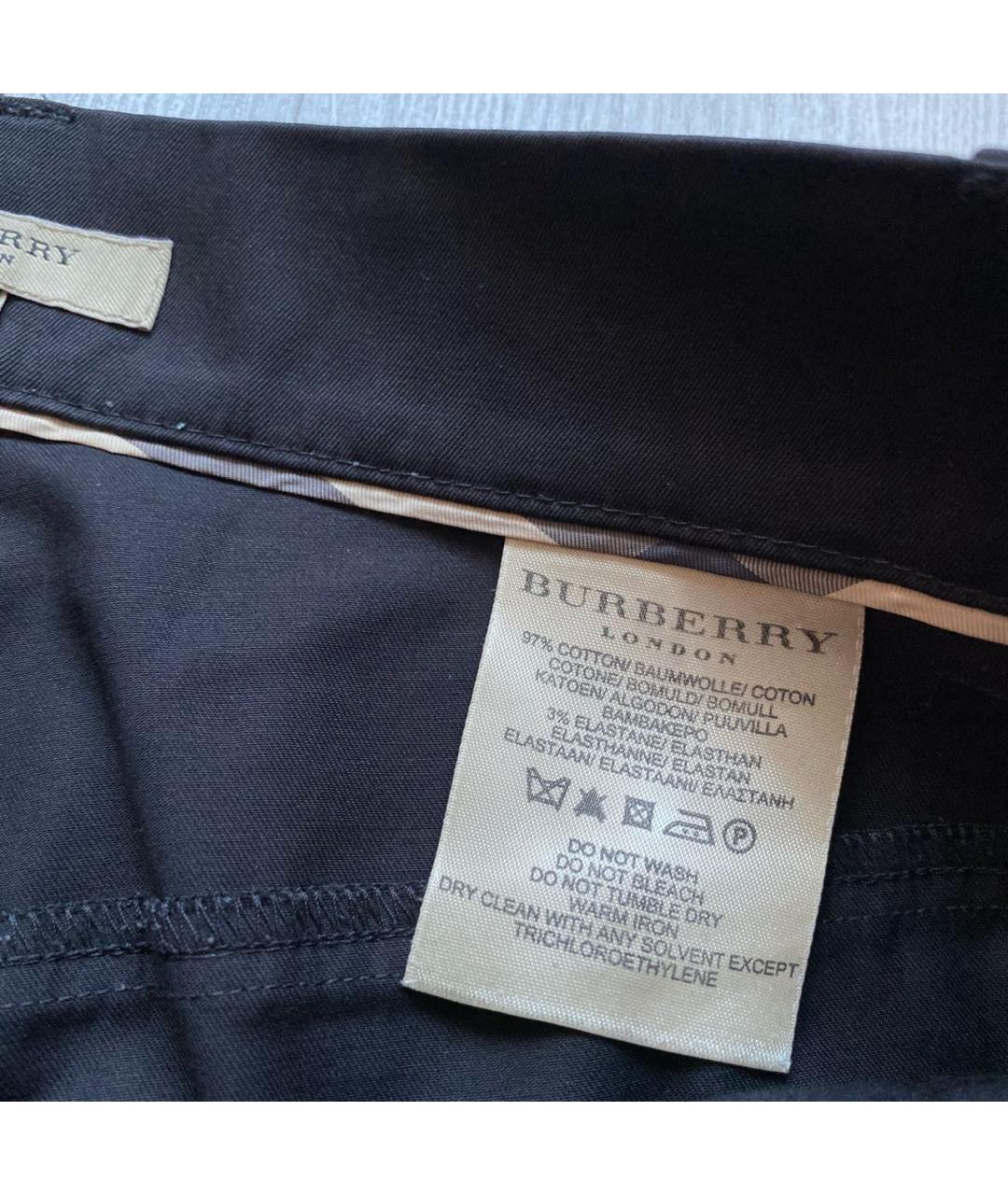 BURBERRY Черные хлопко-эластановые прямые брюки, фото 4