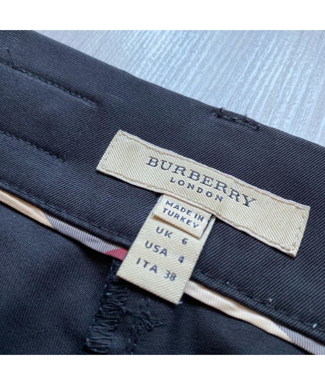 BURBERRY Черные хлопко-эластановые прямые брюки, фото 5