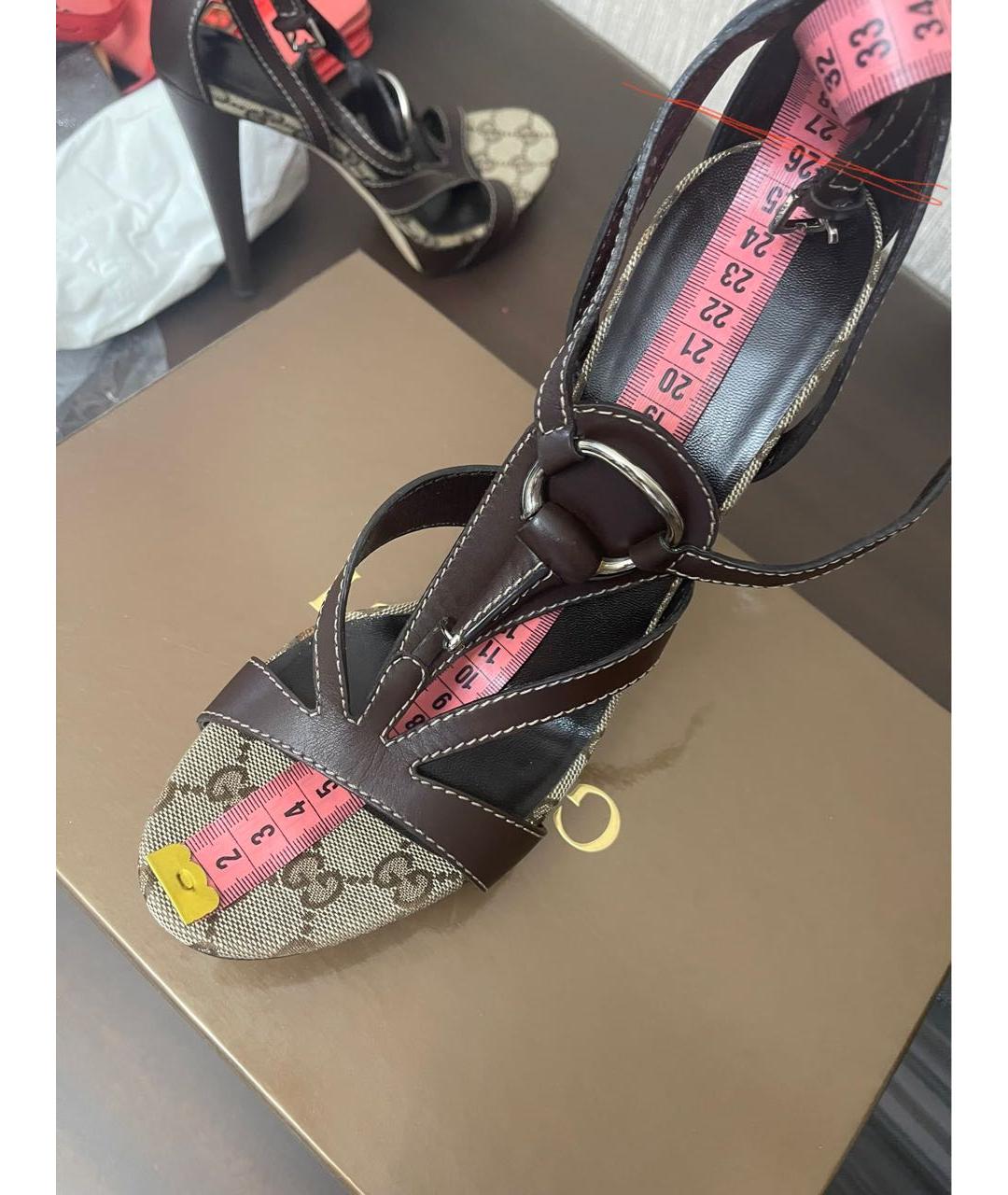GUCCI Коричневые кожаные босоножки, фото 6