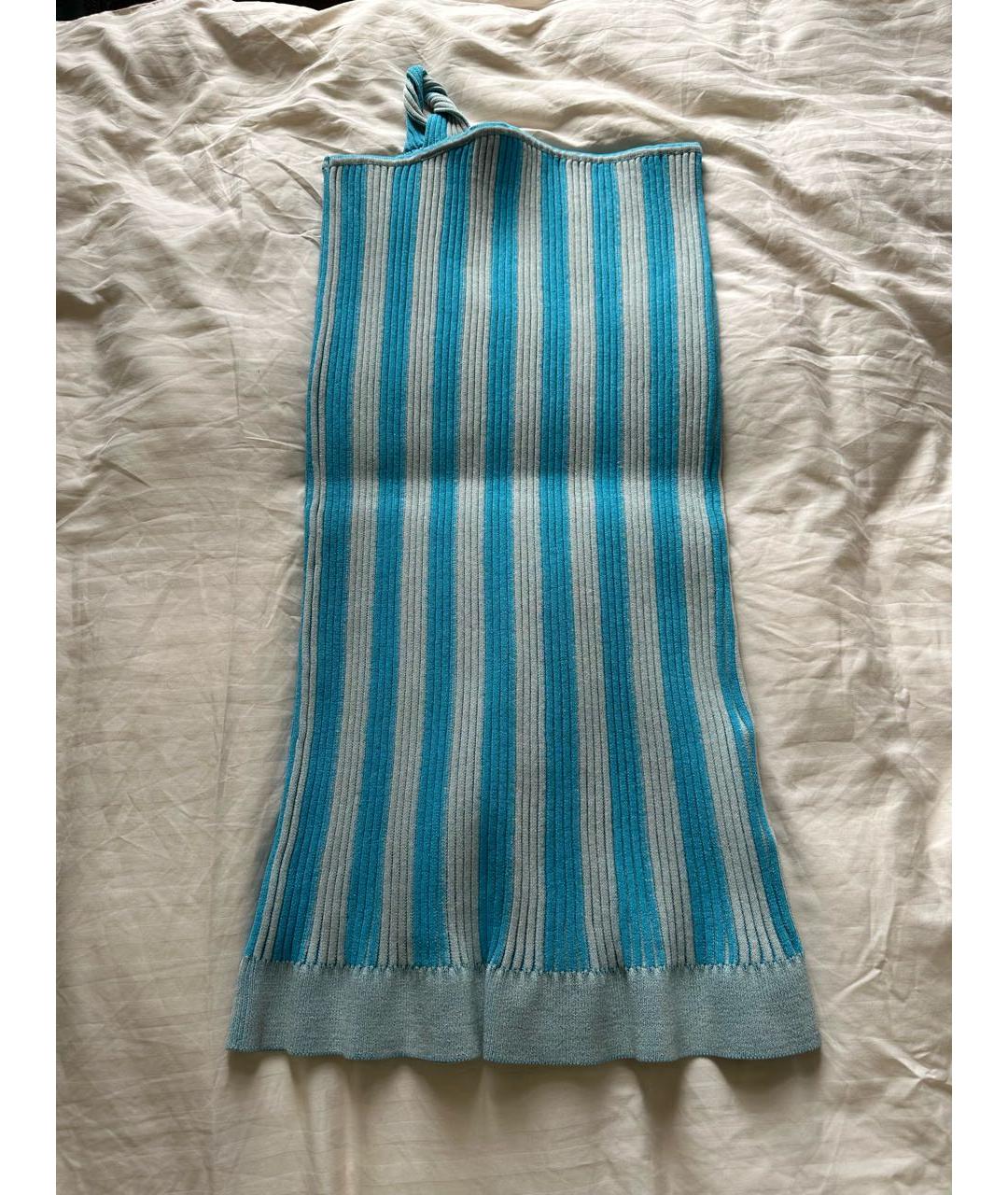 JACQUEMUS Бирюзовая хлопко-эластановая юбка миди, фото 5