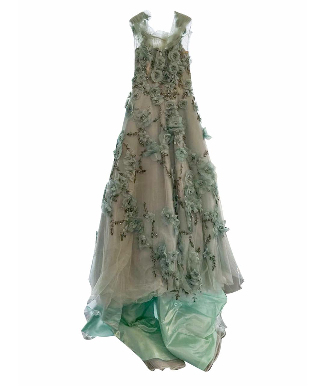MARCHESA Бирюзовое полиэстеровое вечернее платье, фото 1