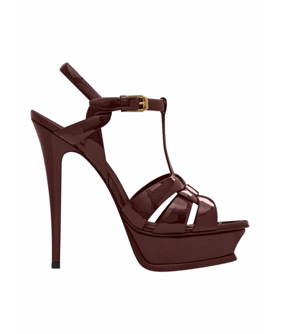 SAINT LAURENT Бордовые кожаные босоножки, фото 1