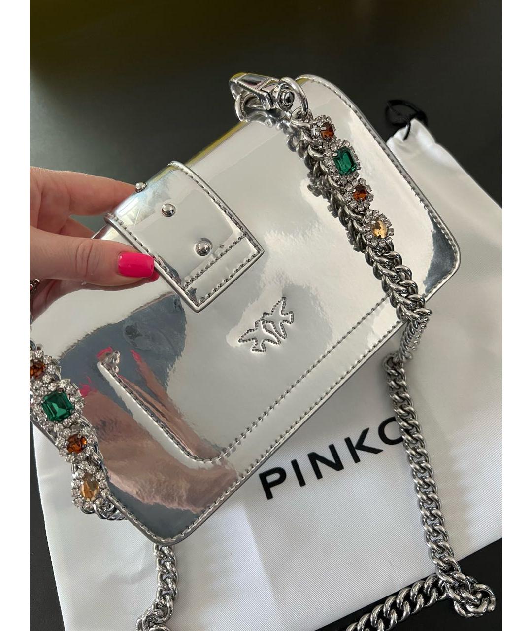 PINKO Серебряная кожаная сумка через плечо, фото 4
