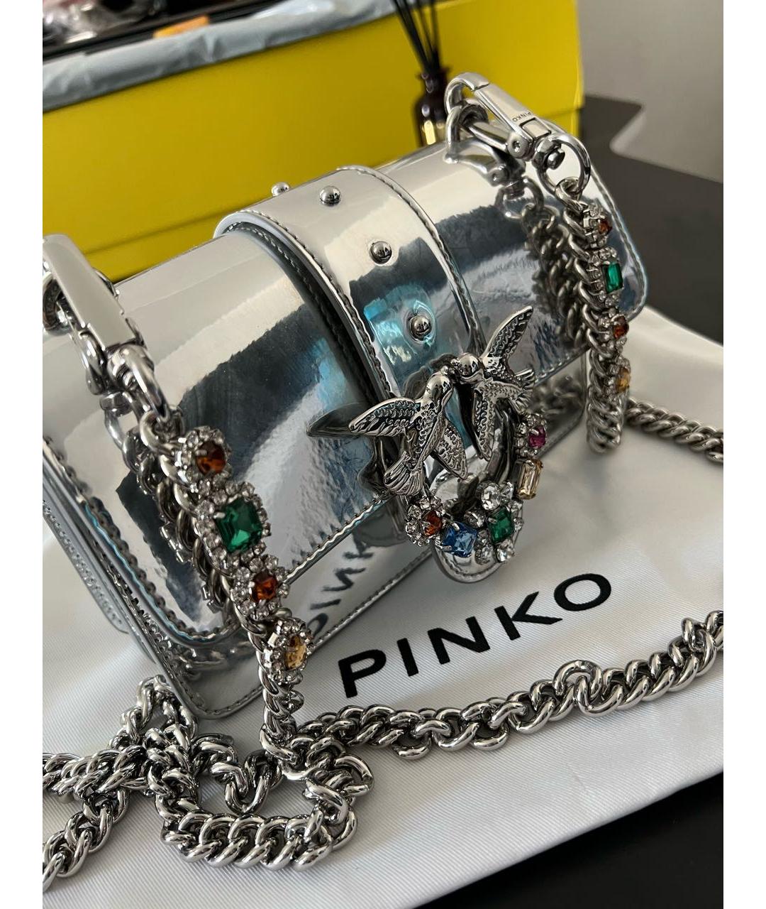 PINKO Серебряная кожаная сумка через плечо, фото 2