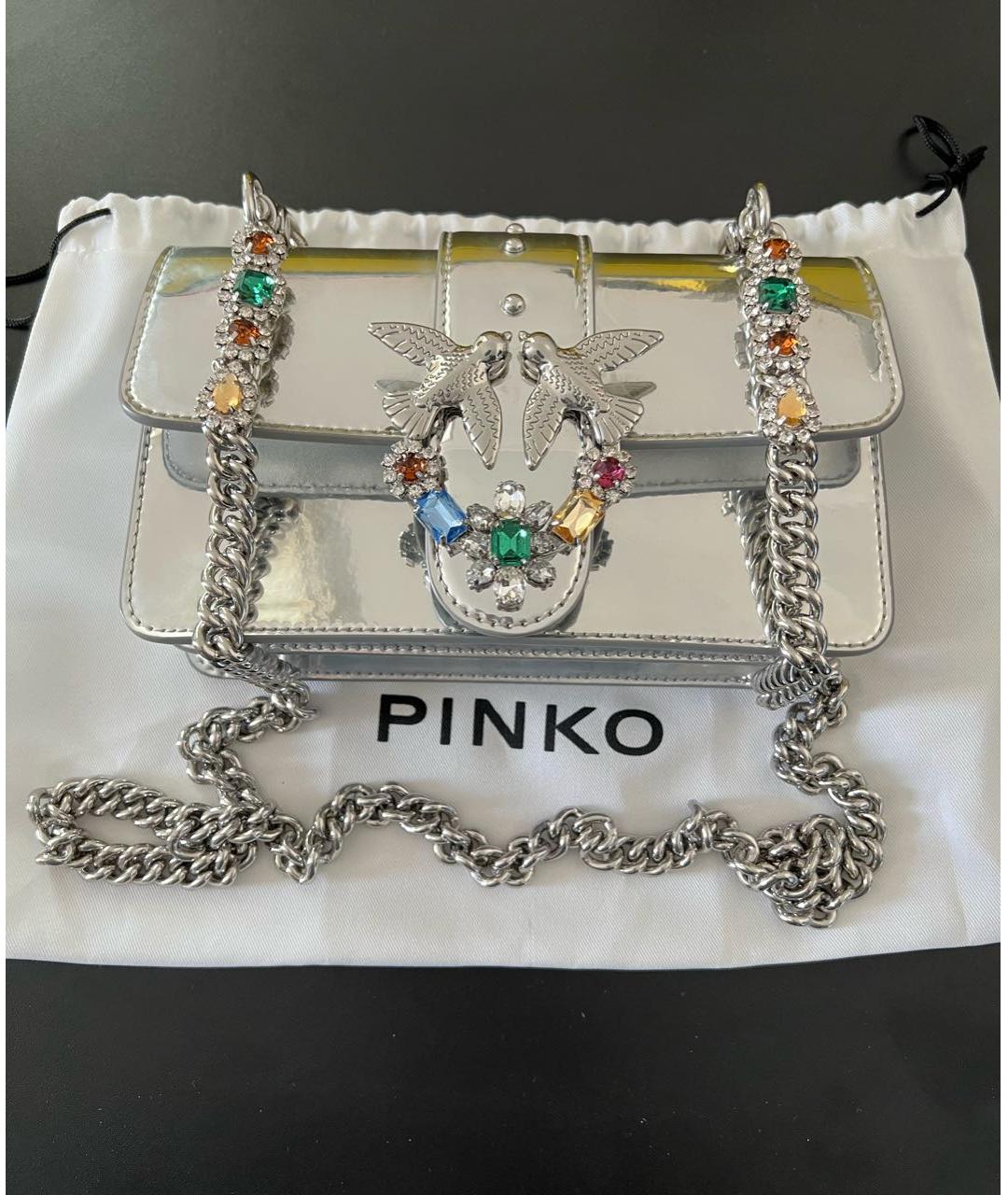 PINKO Серебряная кожаная сумка через плечо, фото 8