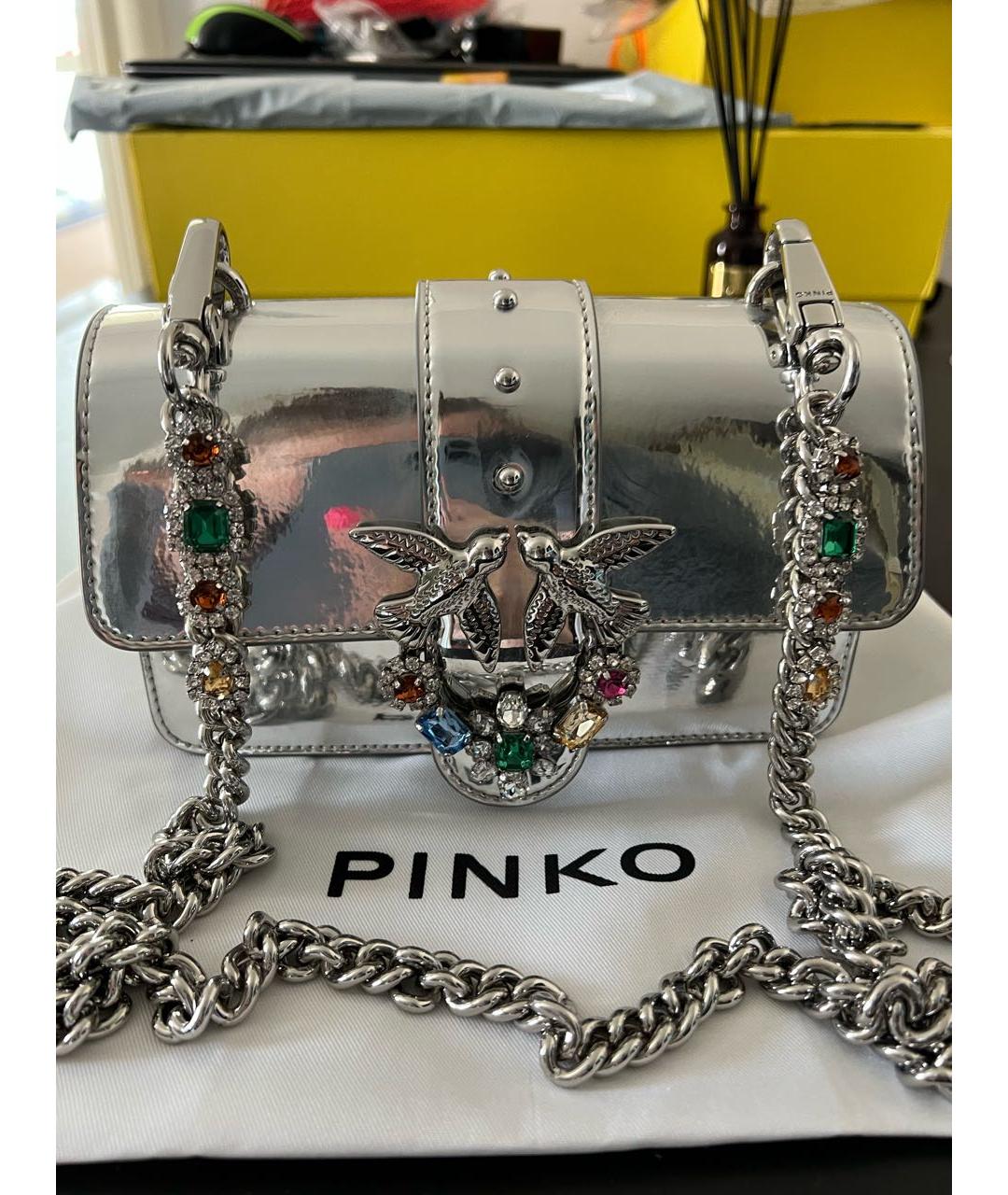 PINKO Серебряная кожаная сумка через плечо, фото 3