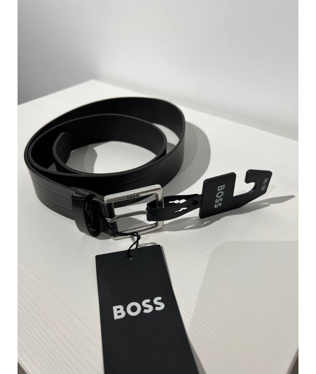 HUGO BOSS Черный кожаный ремень, фото 4