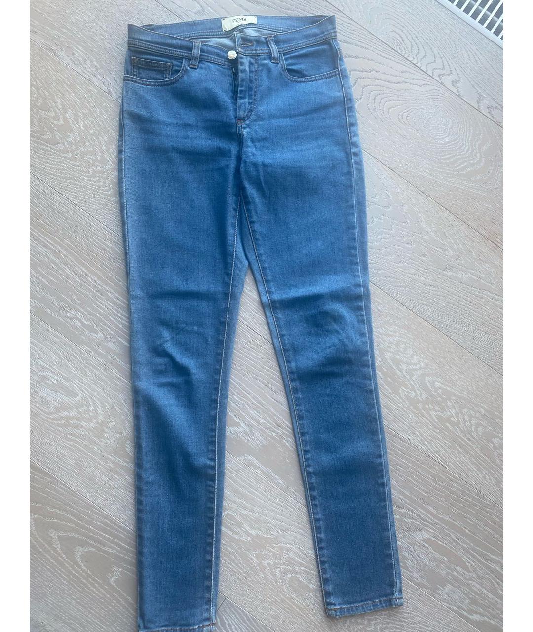 FENDI Голубые хлопко-эластановые джинсы слим, фото 5