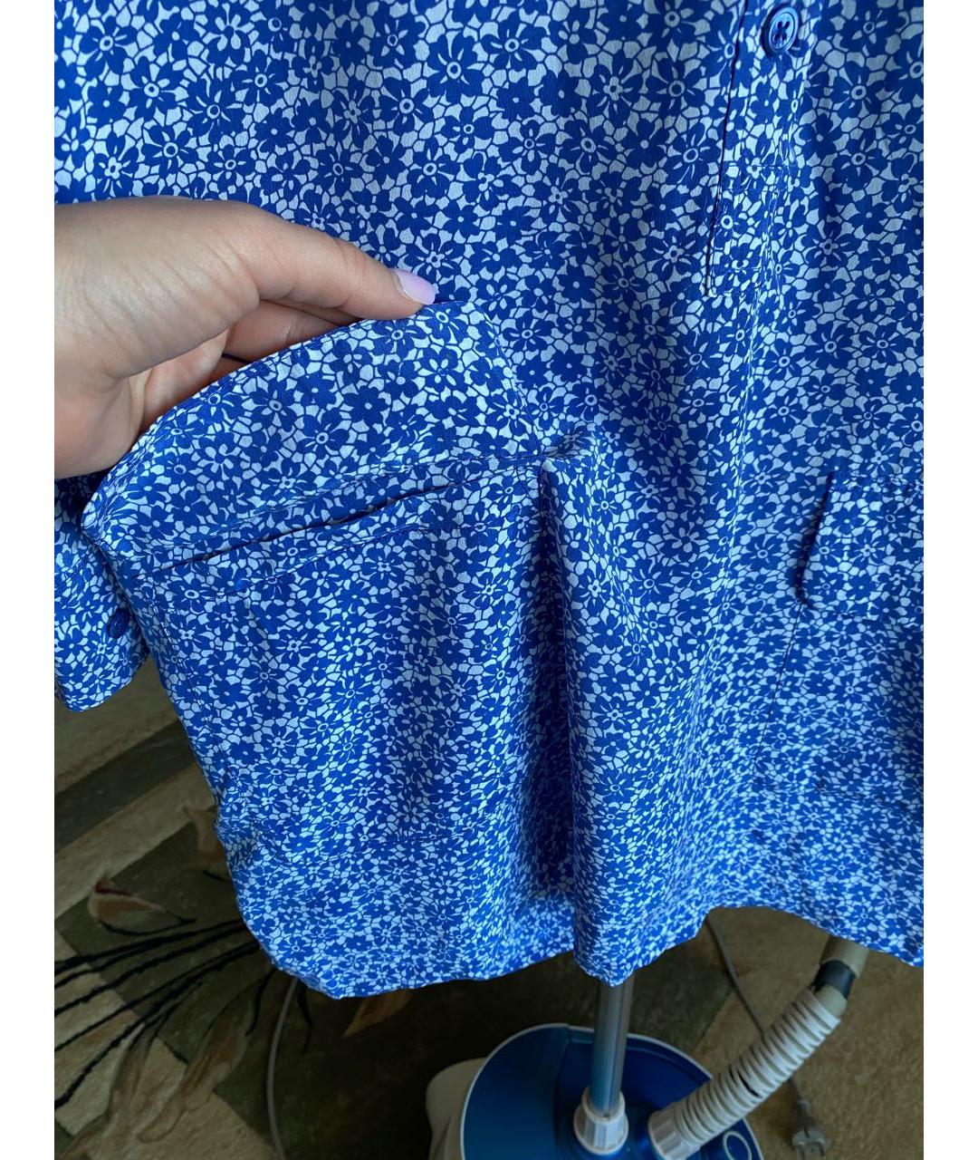 EQUIPMENT Синее шелковое повседневное платье, фото 4