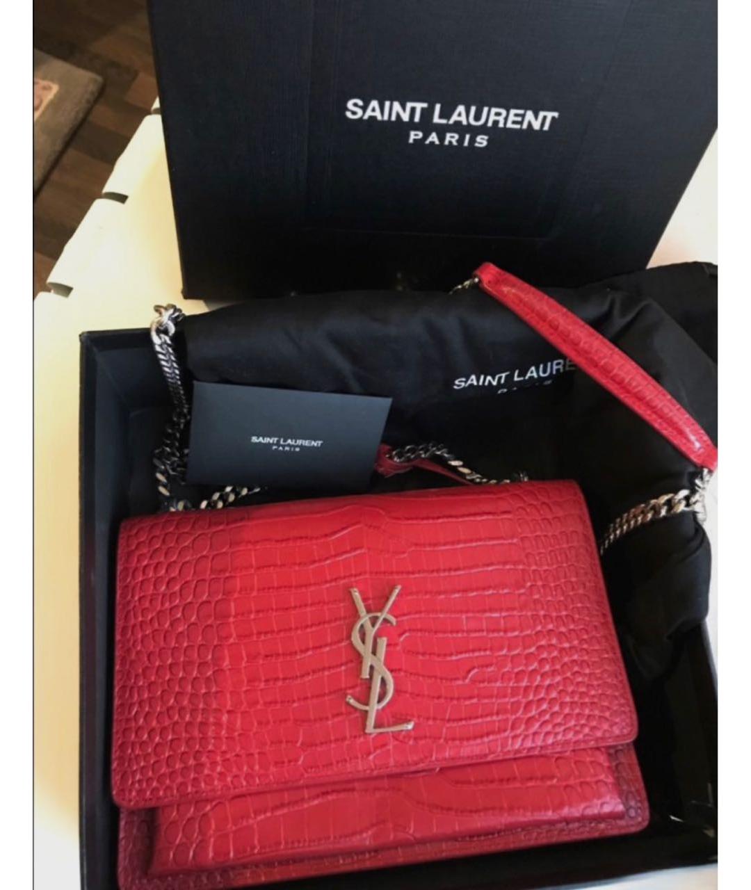 SAINT LAURENT Красная кожаная сумка через плечо, фото 4