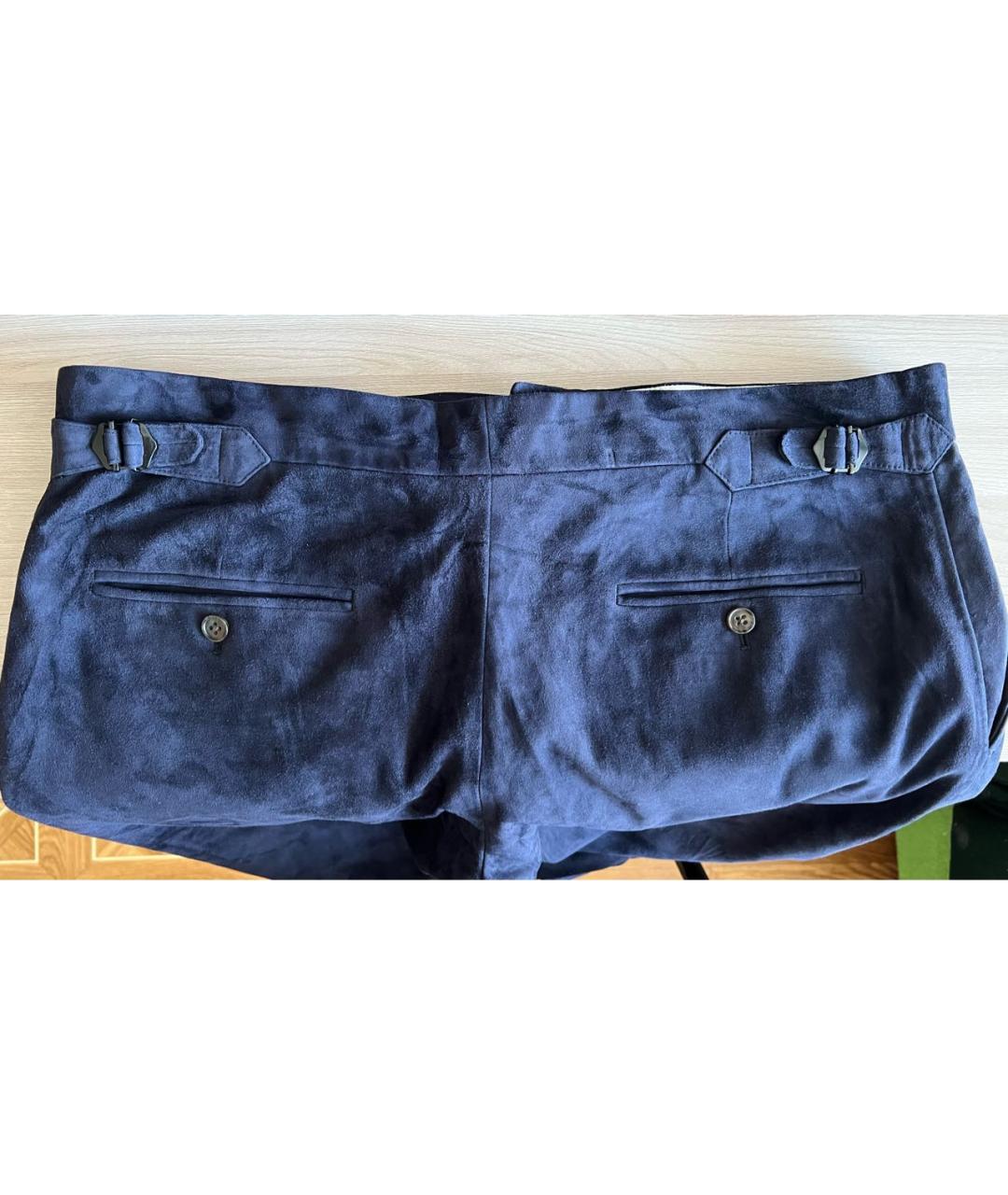 RALPH LAUREN Темно-синие замшевые классические брюки, фото 3