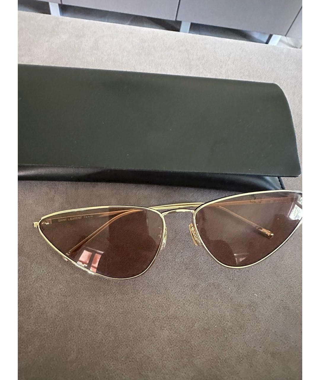 SAINT LAURENT Золотые металлические солнцезащитные очки, фото 3
