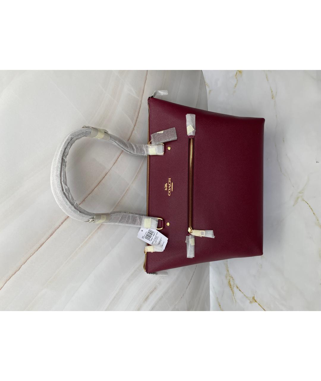 COACH Бордовая кожаная сумка тоут, фото 2