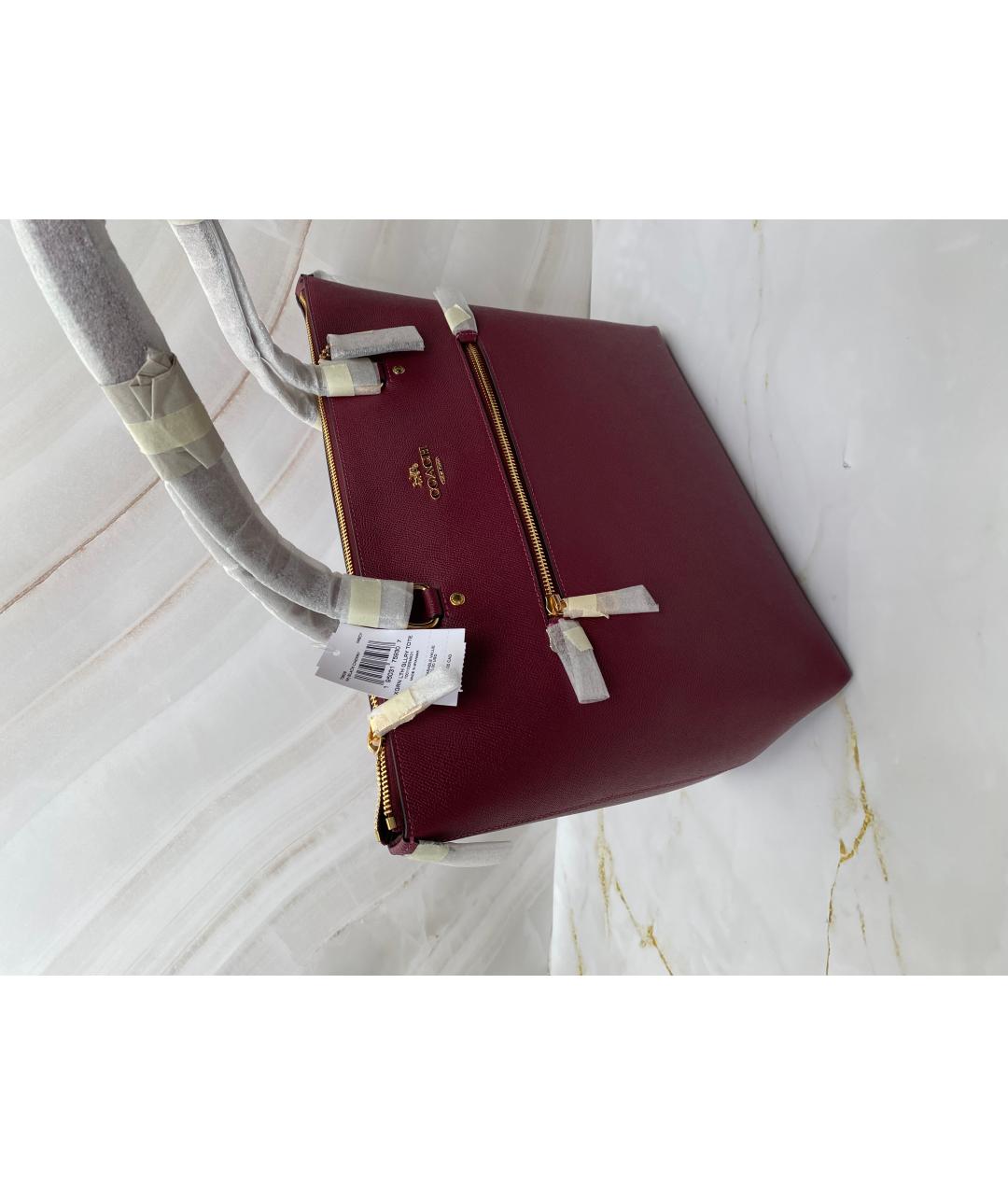 COACH Бордовая кожаная сумка тоут, фото 4
