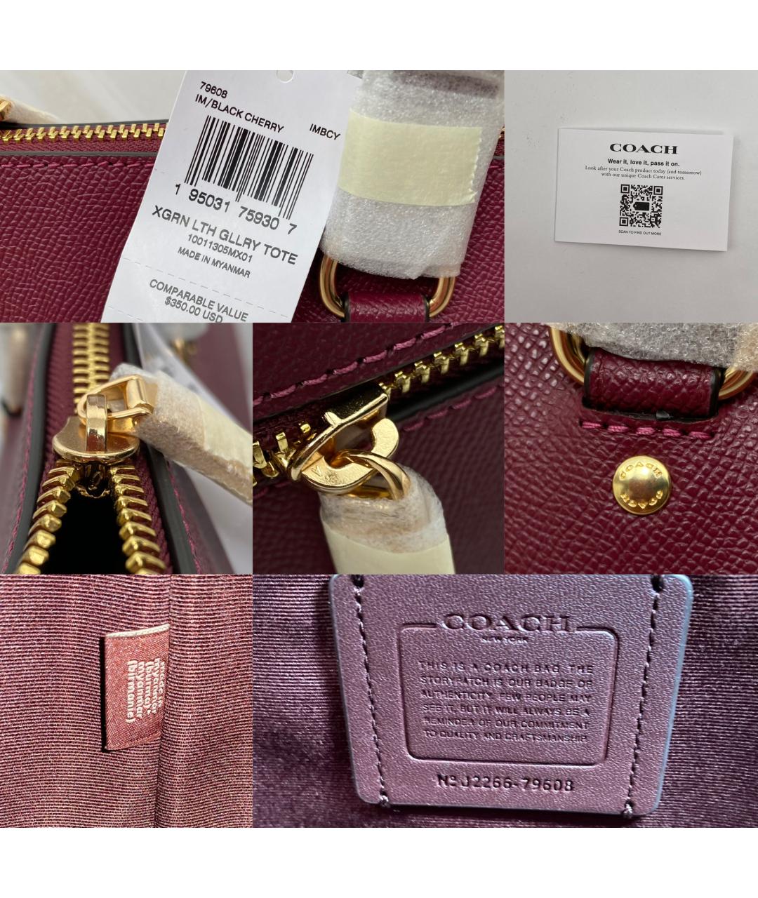COACH Бордовая кожаная сумка тоут, фото 6