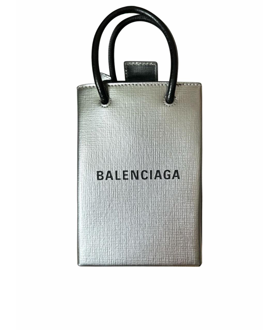 BALENCIAGA Серебряная кожаная сумка с короткими ручками, фото 1