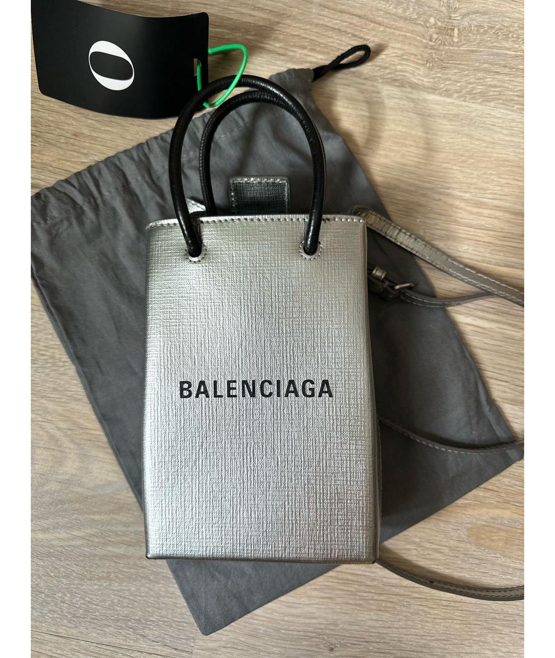 BALENCIAGA Серебряная кожаная сумка с короткими ручками, фото 5