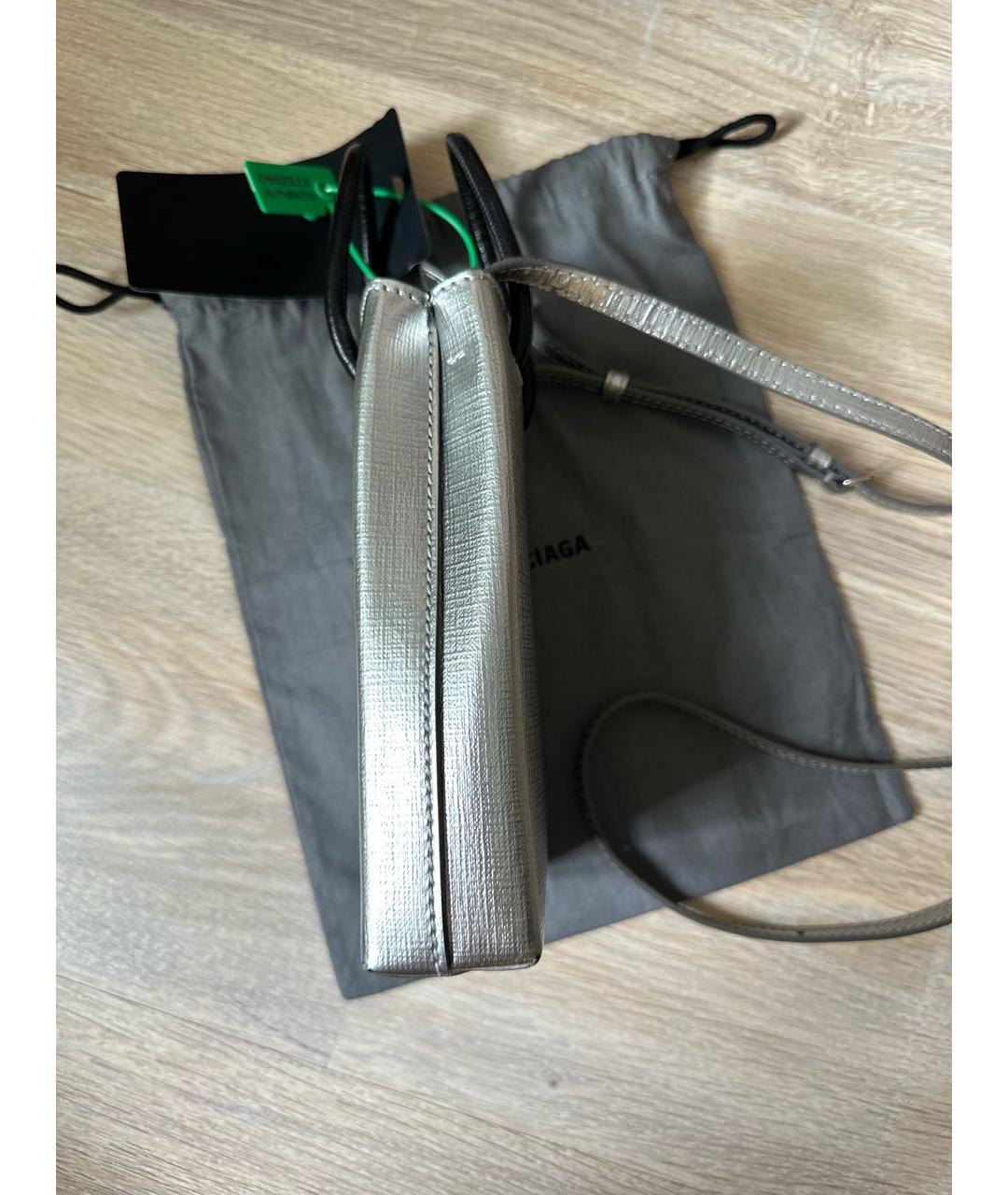 BALENCIAGA Серебряная кожаная сумка с короткими ручками, фото 2