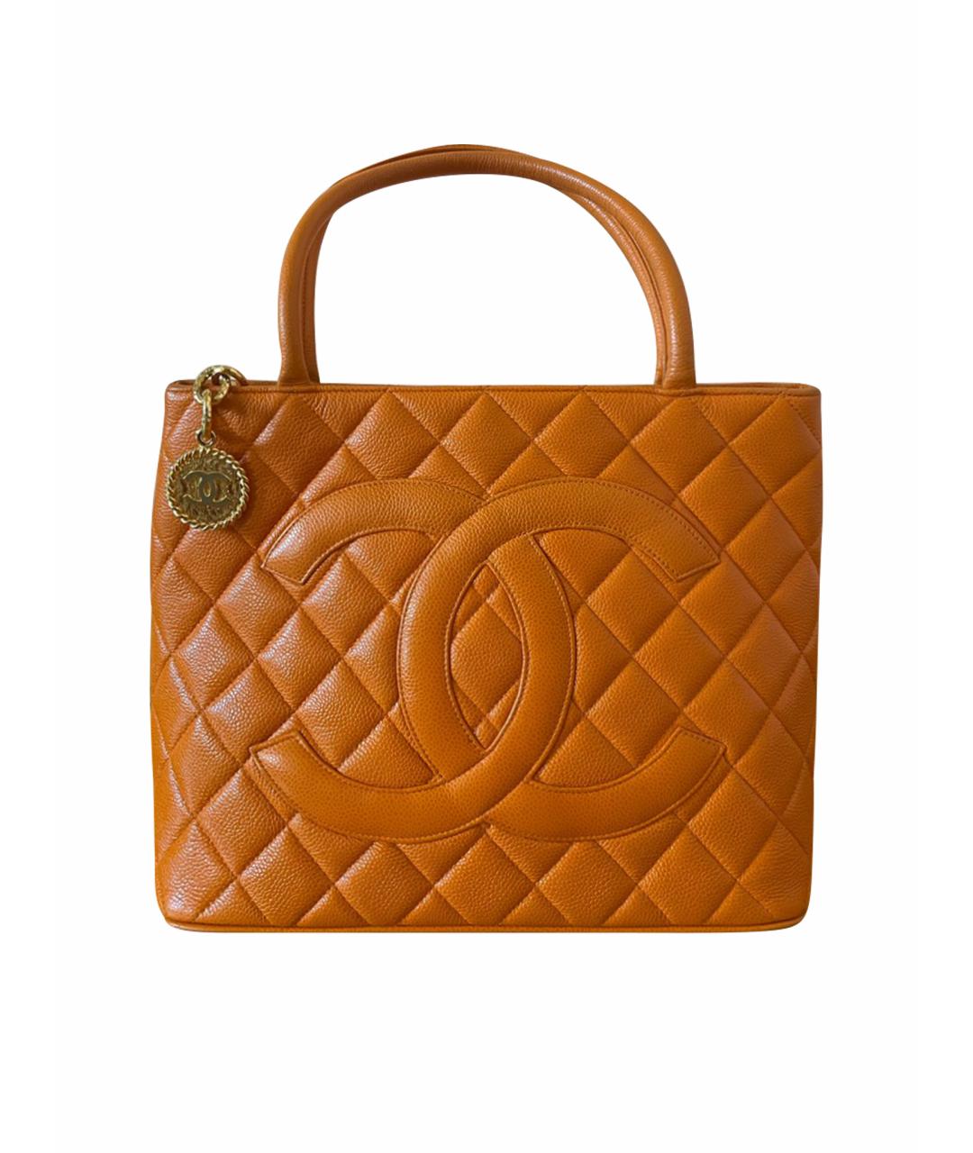 CHANEL Оранжевая кожаная сумка с короткими ручками, фото 1