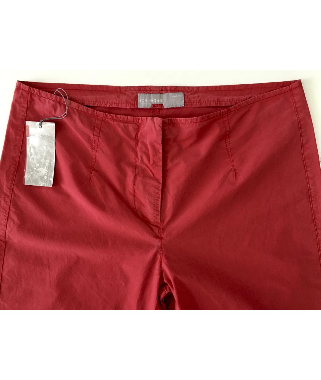 ICEBERG Красные хлопко-эластановые брюки широкие, фото 4