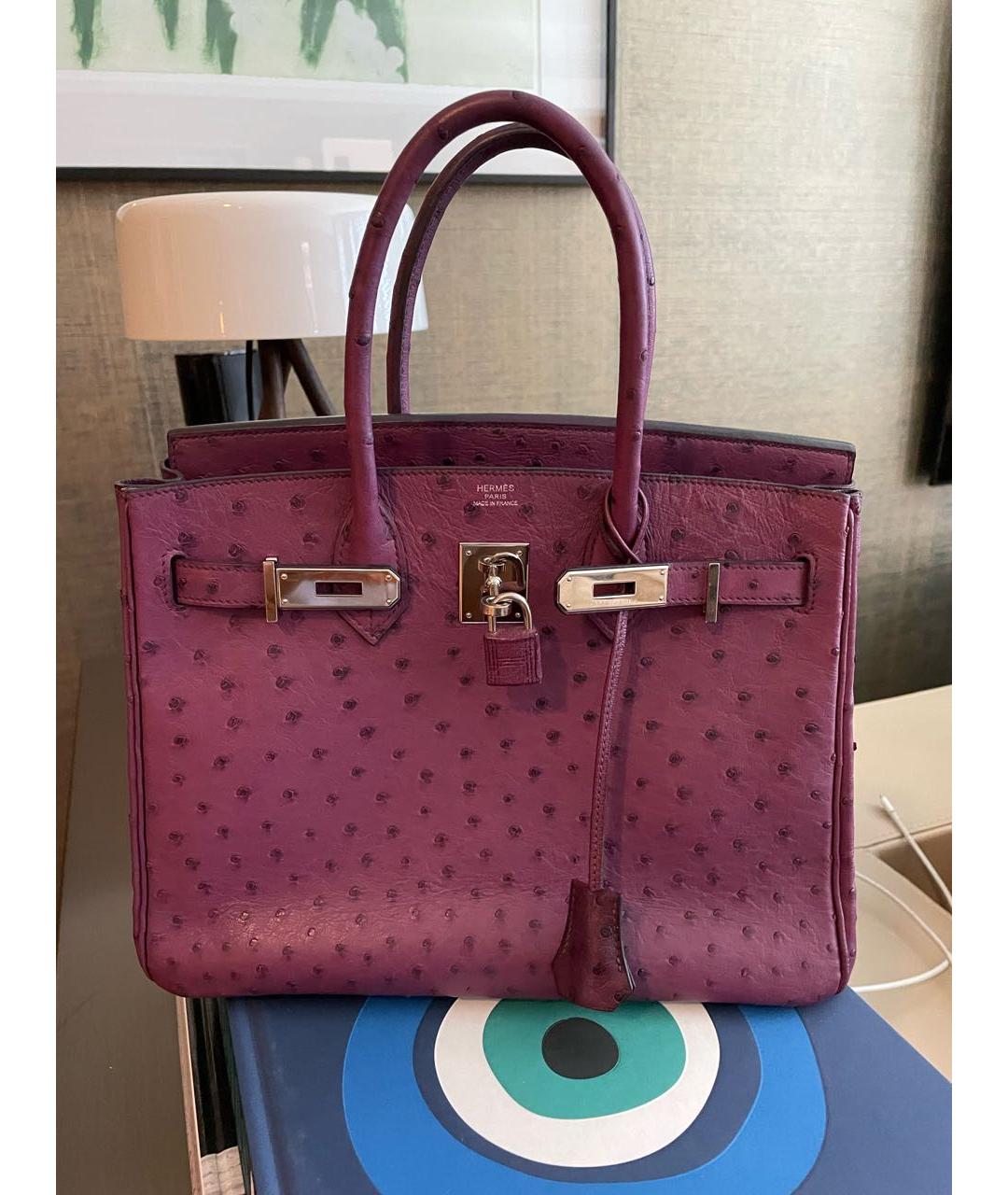 HERMES Фиолетовая сумка с короткими ручками из экзотической кожи, фото 4