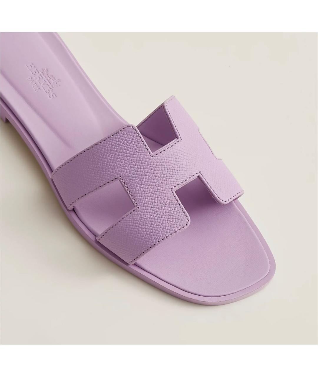 HERMES Фиолетовые кожаные шлепанцы, фото 2