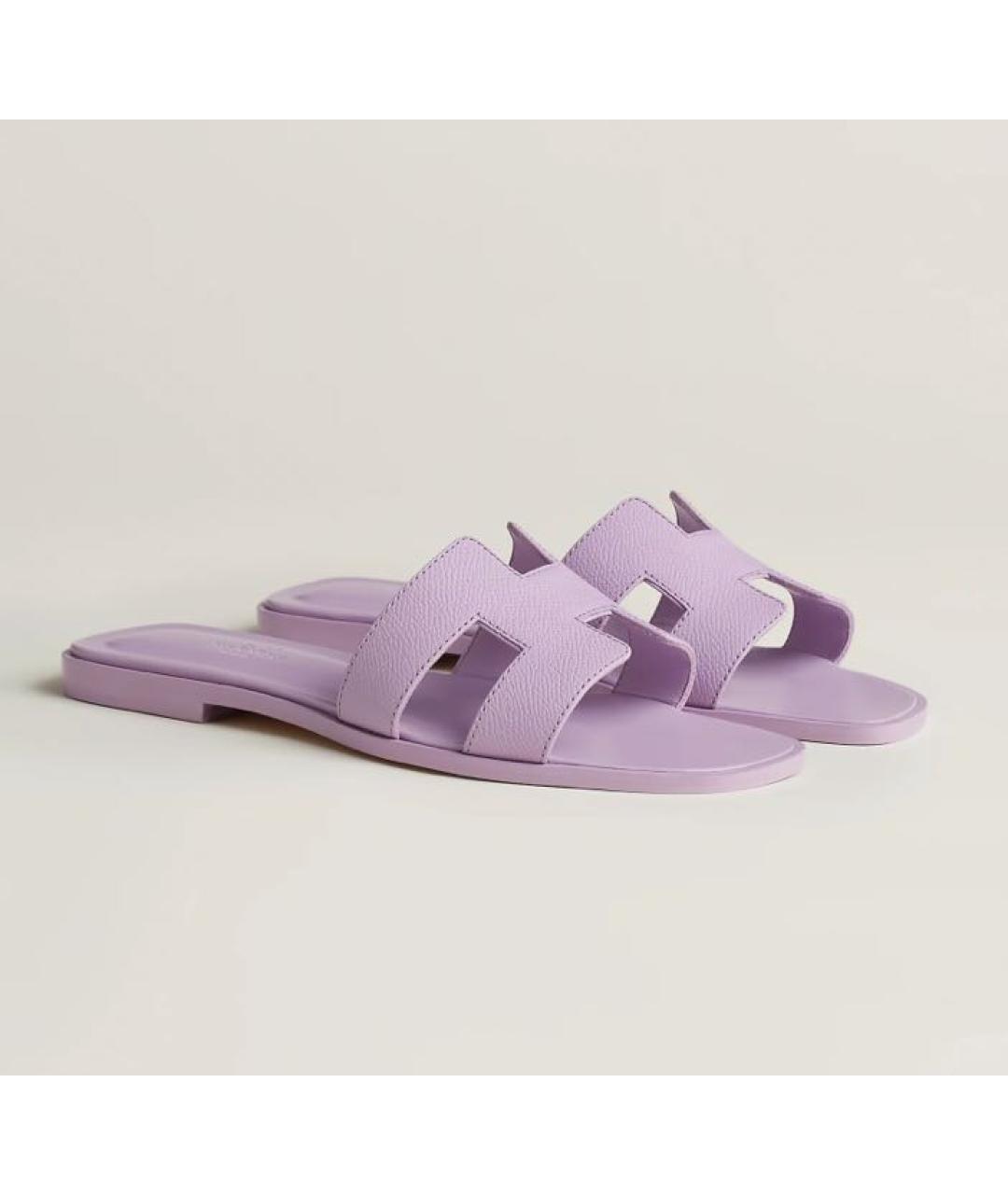 HERMES Фиолетовые кожаные шлепанцы, фото 3