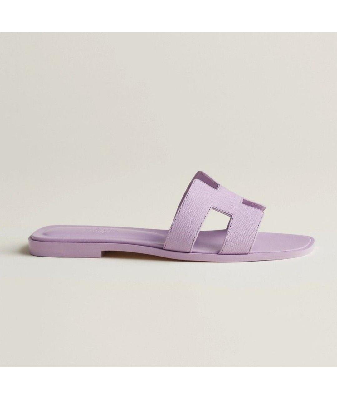 HERMES Фиолетовые кожаные шлепанцы, фото 5