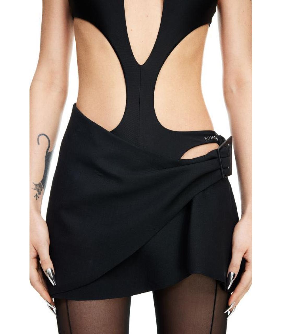 MUGLER Черная шерстяная юбка мини, фото 3