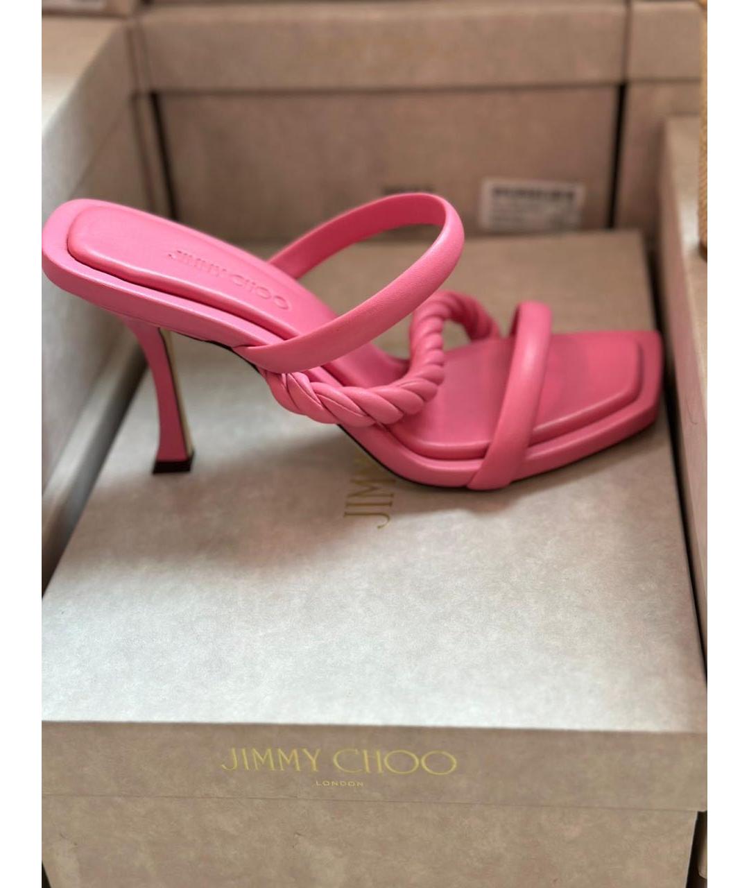 JIMMY CHOO Розовые кожаные босоножки, фото 4