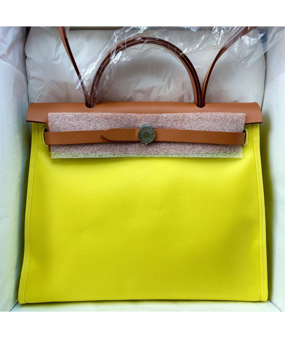 HERMES Желтая кожаная сумка с короткими ручками, фото 4