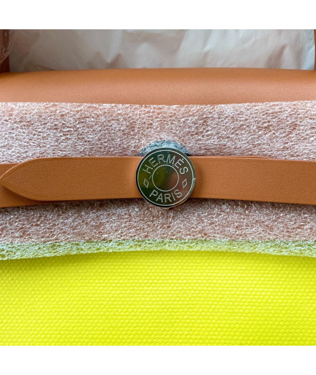 HERMES Желтая кожаная сумка с короткими ручками, фото 3