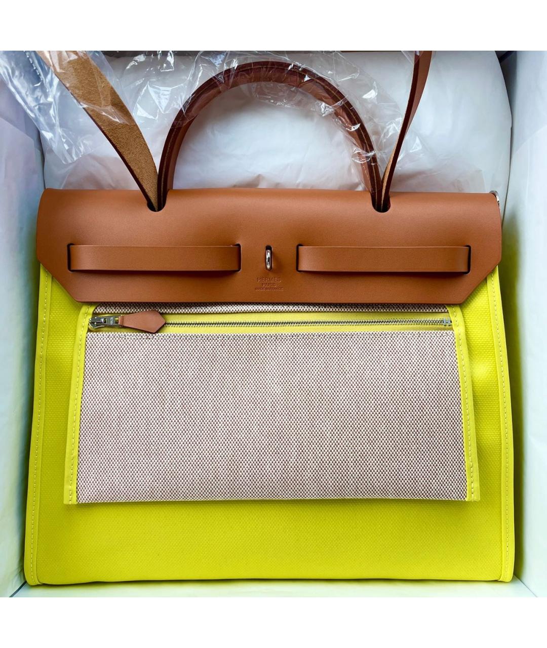 HERMES Желтая кожаная сумка с короткими ручками, фото 2