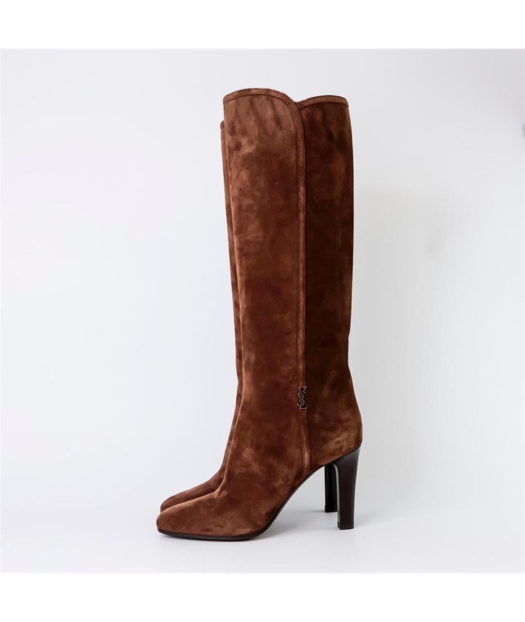 SAINT LAURENT Коричневые замшевые сапоги, фото 5