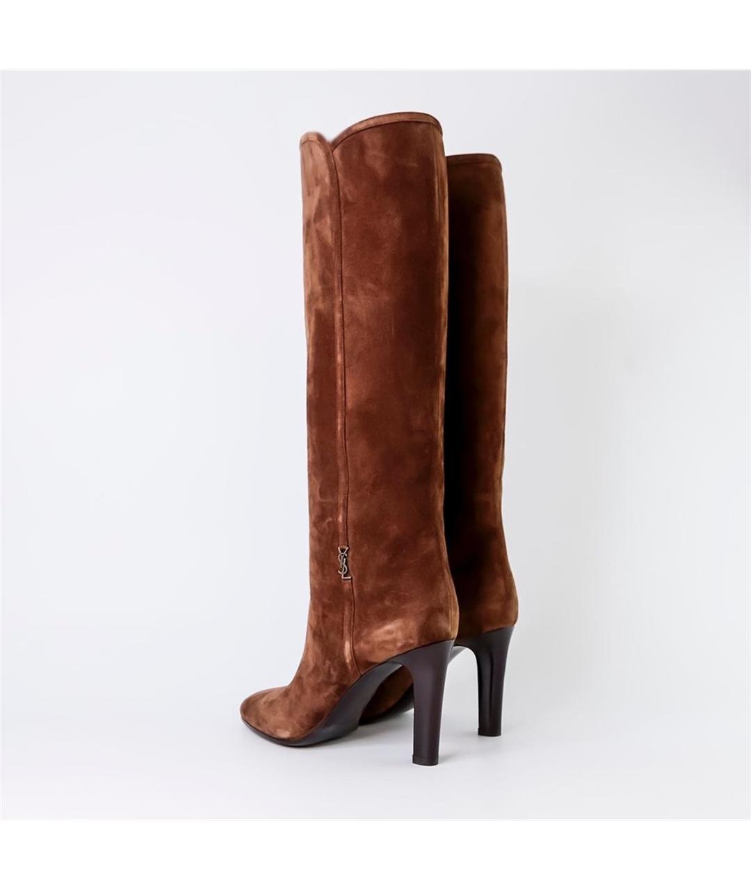SAINT LAURENT Коричневые замшевые сапоги, фото 4