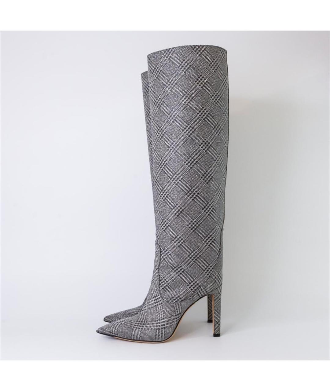 JIMMY CHOO Серебряные текстильные сапоги, фото 5