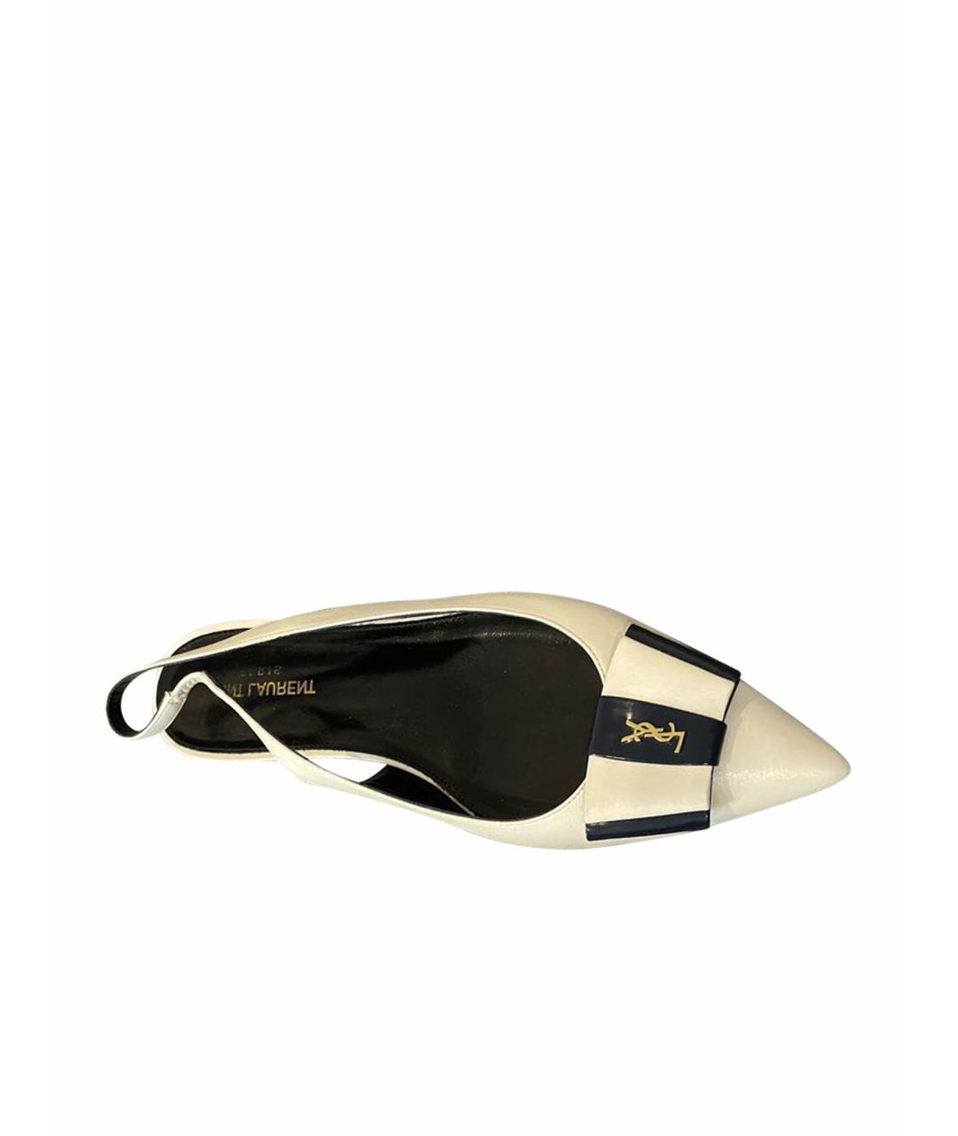 SAINT LAURENT Белые кожаные лодочки на низком каблуке, фото 1