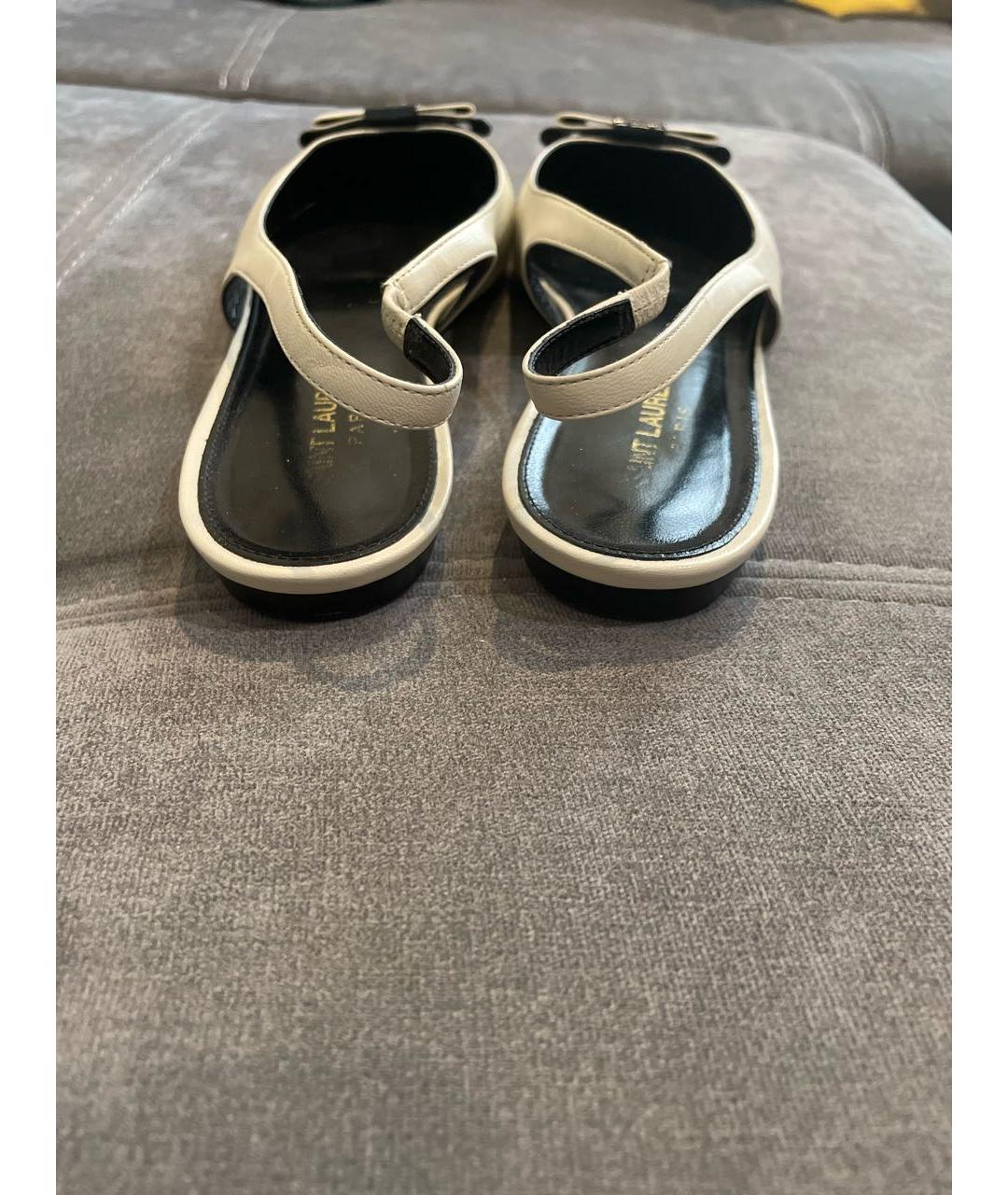 SAINT LAURENT Белые кожаные лодочки на низком каблуке, фото 4