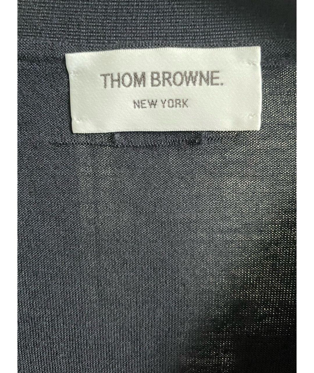 THOM BROWNE Темно-синий шерстяной кардиган, фото 4